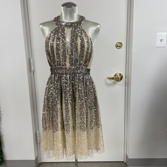 French Connection Dresses & Skirts - French Connection Gold Sequin Halter Neck Style 71MXO